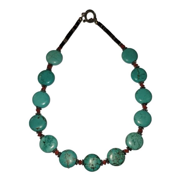Unbranded Jewelry - unbranded Chunky Turquoise & Red Coral Necklace 20" vintage